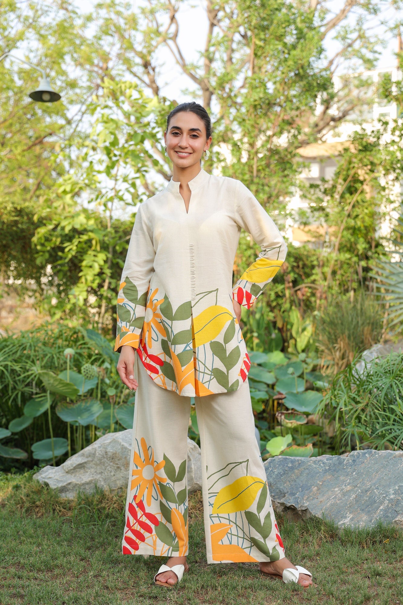 Summer Bloom White Cotton Flex Co-ord Set