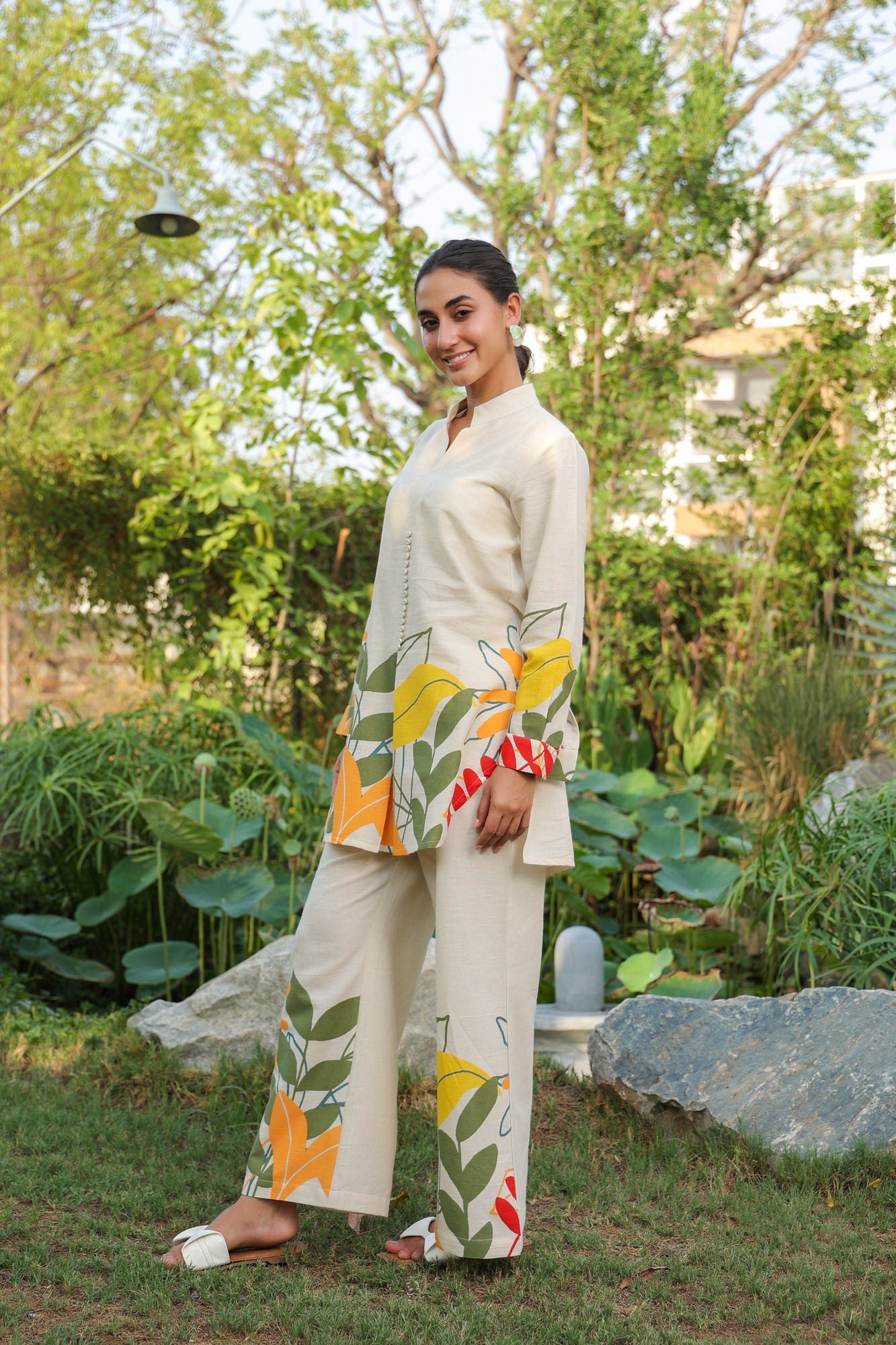 Summer Bloom White Cotton Flex Co-ord Set
