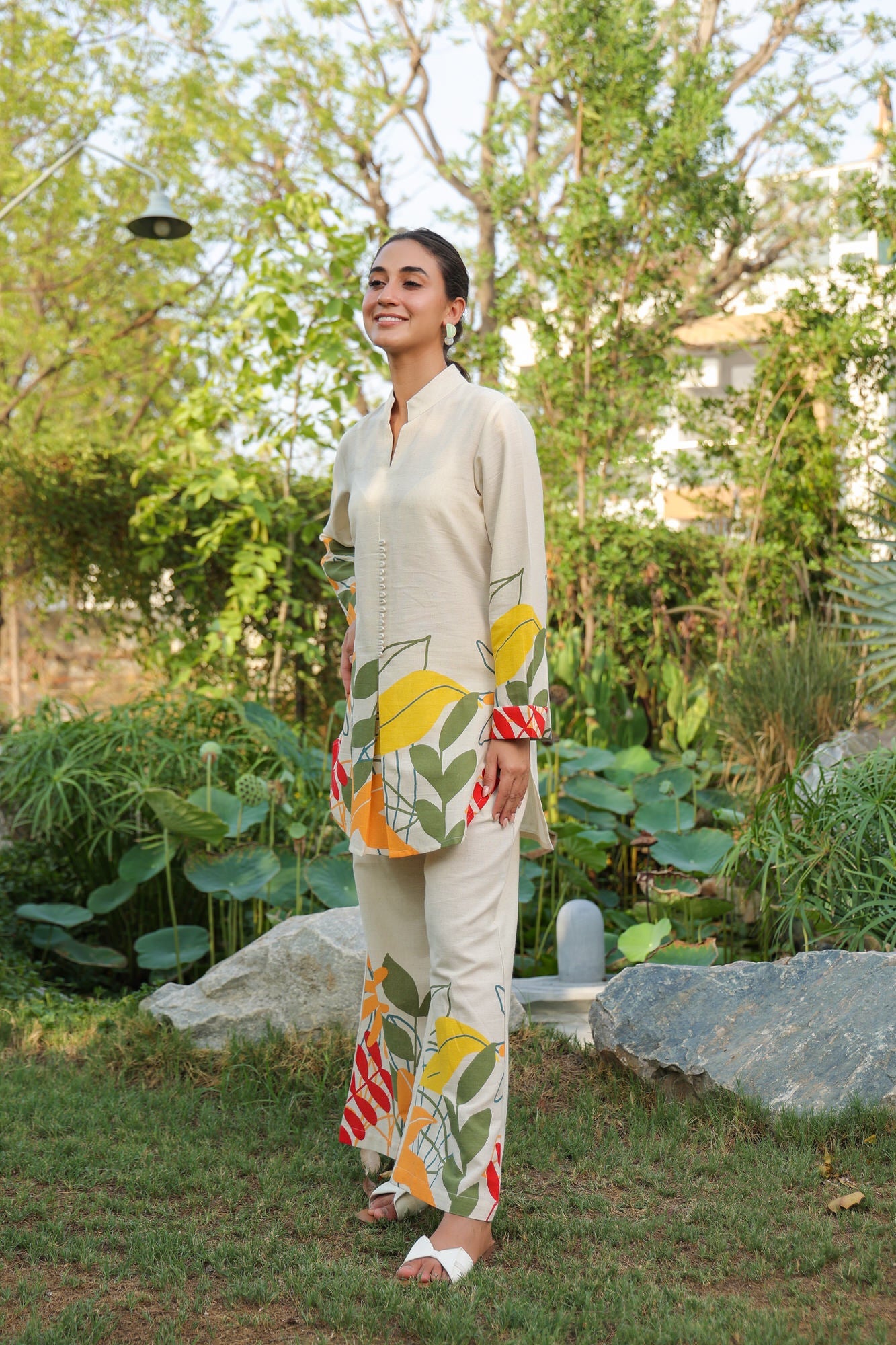 Summer Bloom White Cotton Flex Co-ord Set
