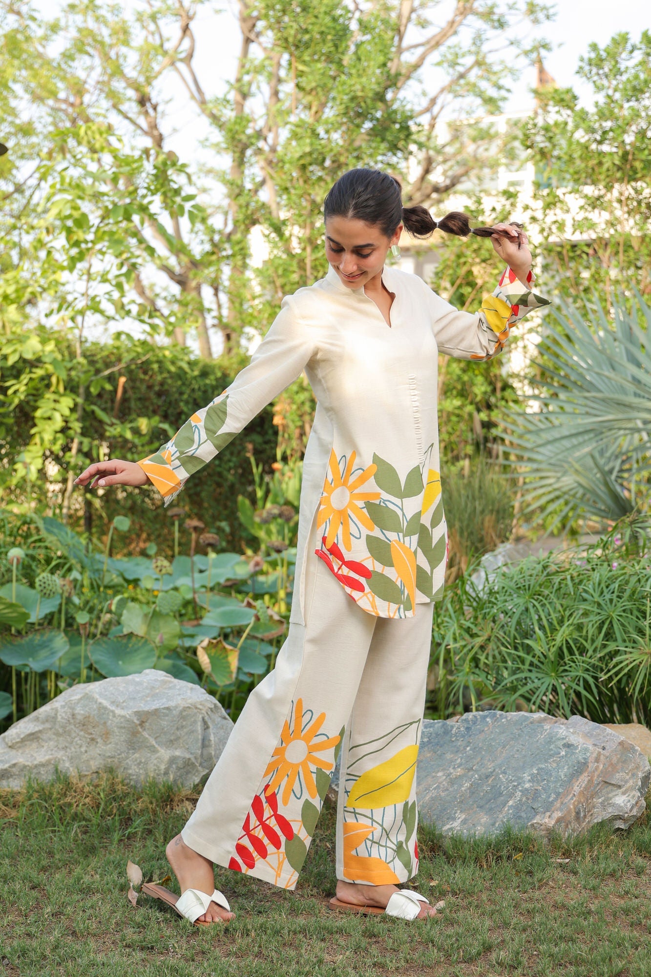 Summer Bloom White Cotton Flex Co-ord Set