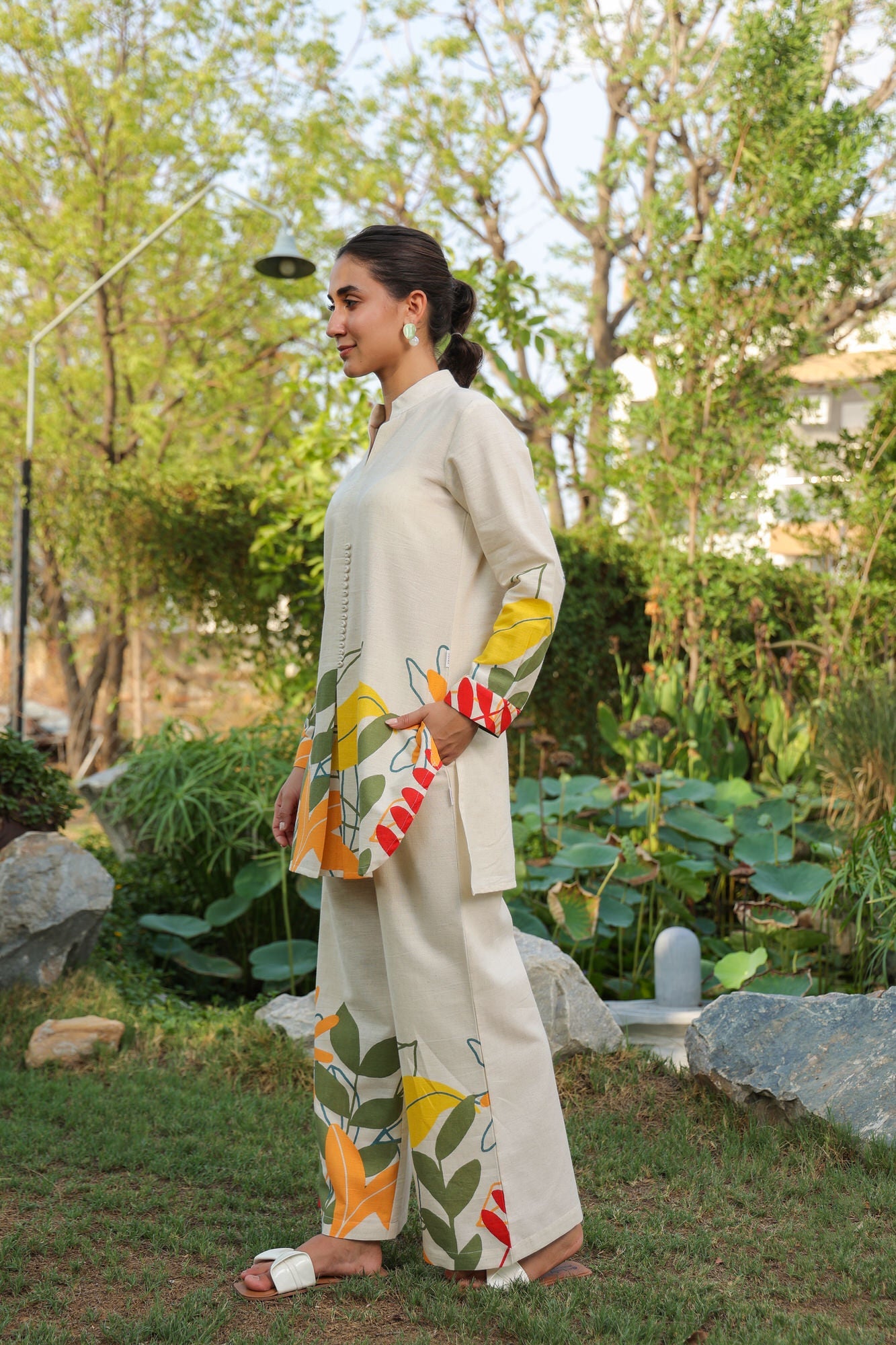 Summer Bloom White Cotton Flex Co-ord Set