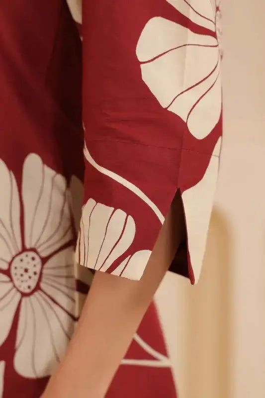 Brown Flora Printed Cotton Co-ord Set