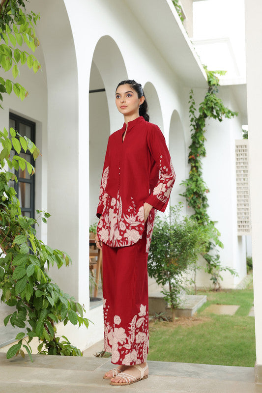 Forrest Enchanment Maroon Cotton Co-ord Set