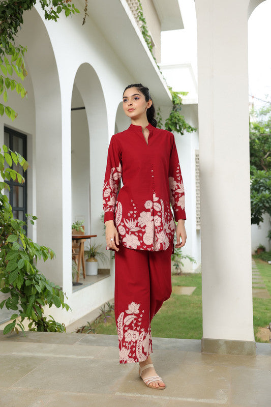 Forrest Enchanment Maroon Cotton Co-ord Set