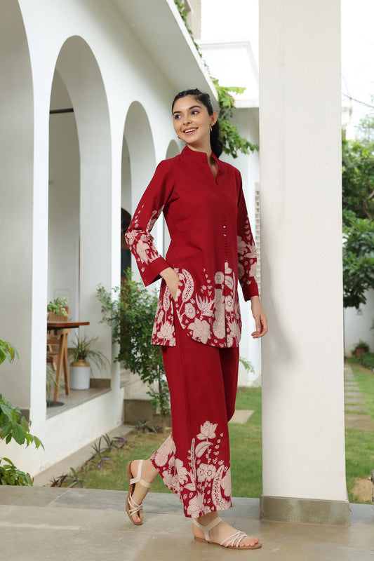 Forrest Enchanment Maroon Cotton Co-ord Set
