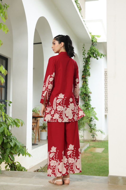 Forrest Enchanment Maroon Cotton Co-ord Set