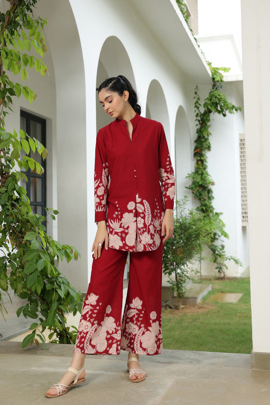 Forrest Enchanment Maroon Cotton Co-ord Set