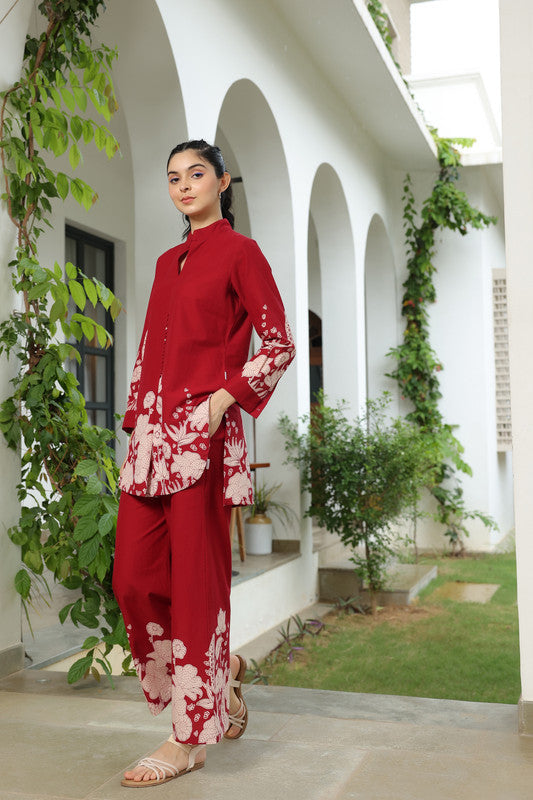 Forrest Enchanment Maroon Cotton Co-ord Set