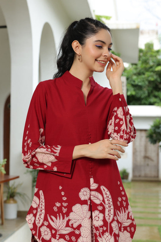 Forrest Enchanment Maroon Cotton Co-ord Set