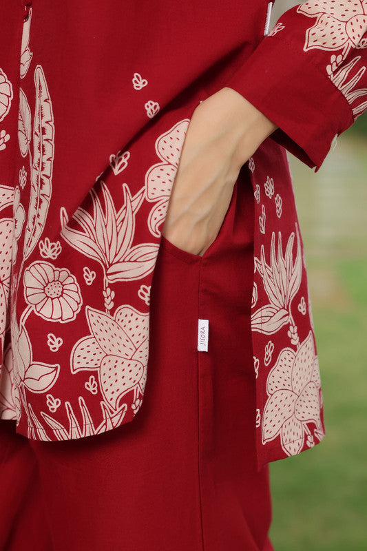 Forrest Enchanment Maroon Cotton Co-ord Set