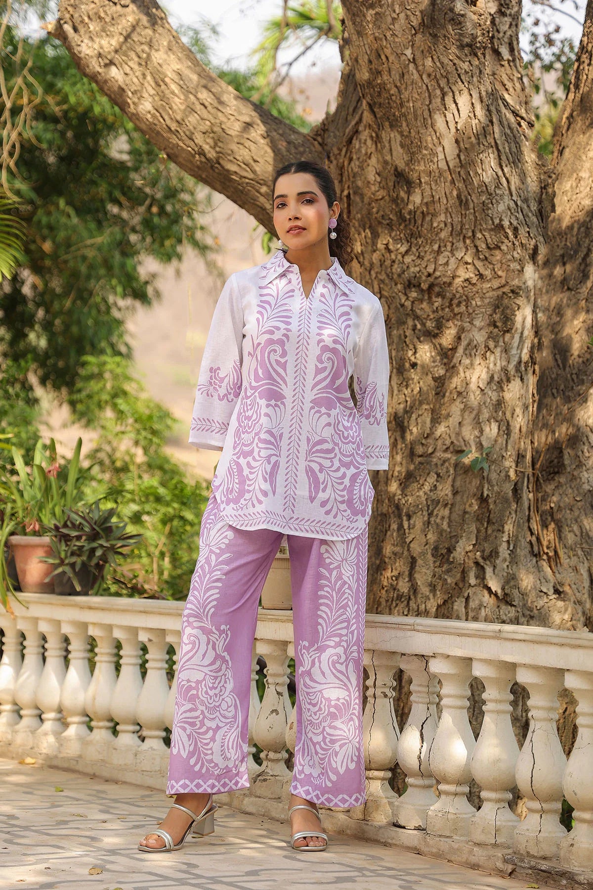 Lavender Linen Printed Co-Ord Set