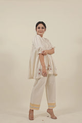 Ivory Hand embroidered with smocking short kurta set