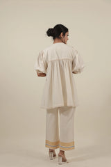 Ivory Hand embroidered with smocking short kurta set