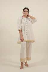 Ivory Chikankari with blue flowers kurta set