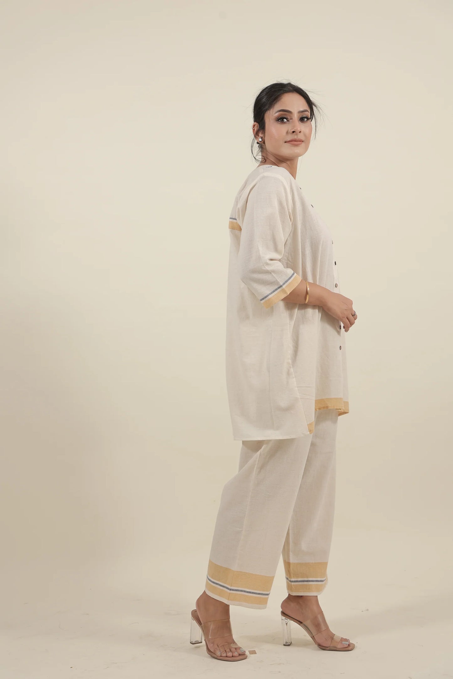 Ivory Chikankari with blue flowers kurta set