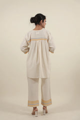 Ivory Chikankari with blue flowers kurta set