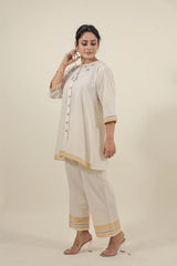 Ivory Chikankari with blue flowers kurta set