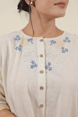 Ivory Chikankari with blue flowers kurta set