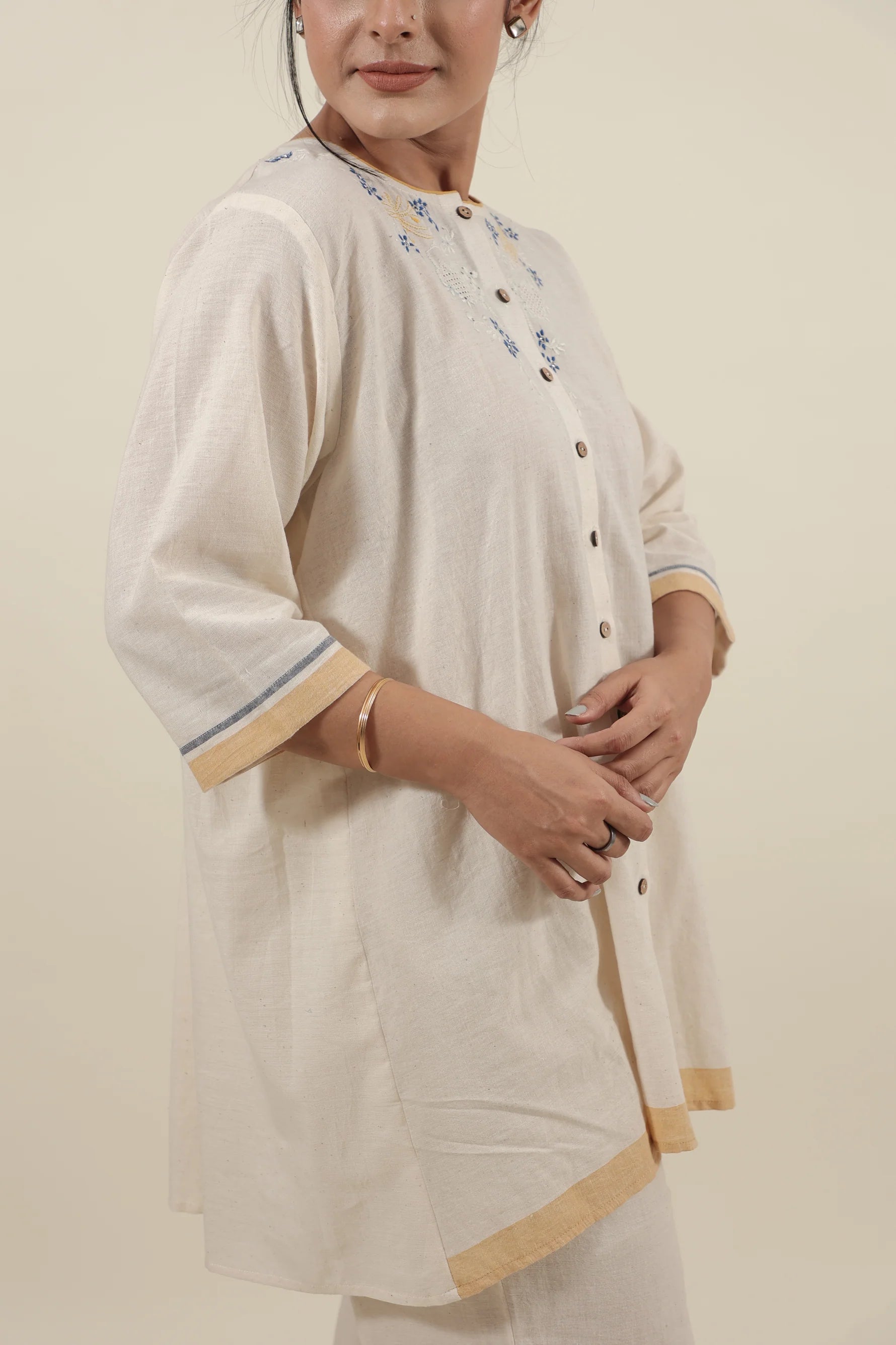 Ivory Chikankari with blue flowers kurta set