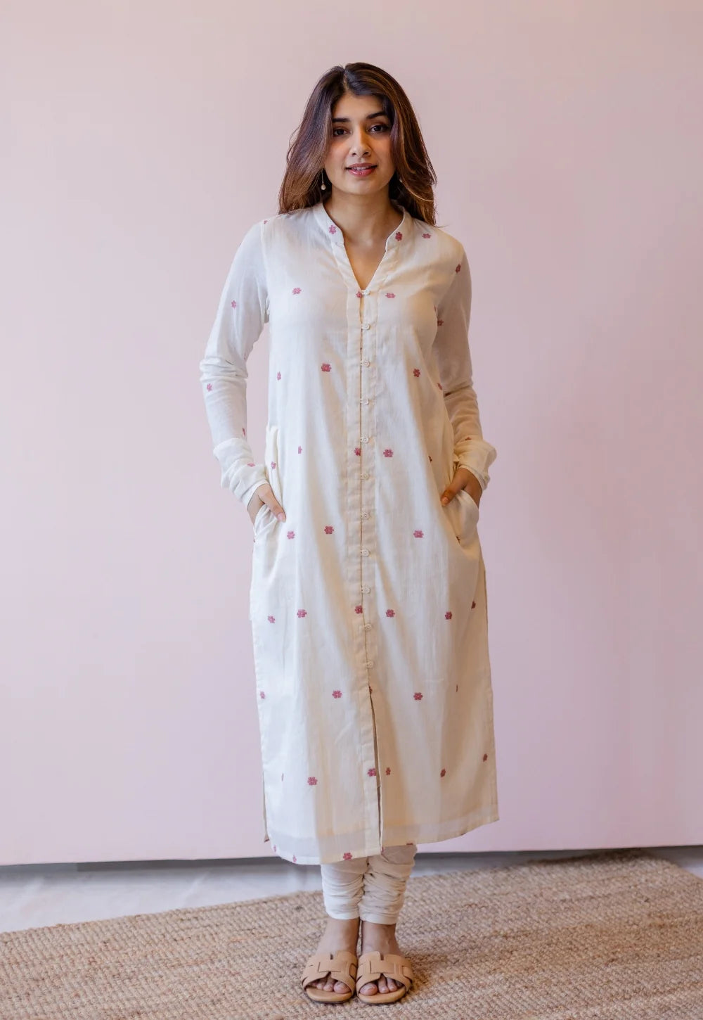 Mahi Off White Jamdani Handloom Cotton Straight Kurta
