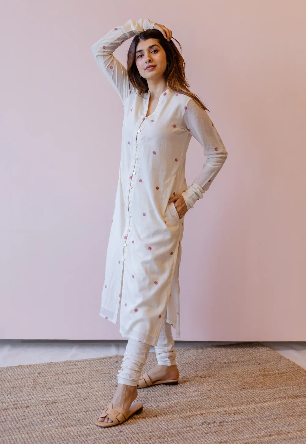 Mahi Off White Jamdani Handloom Cotton Straight Kurta