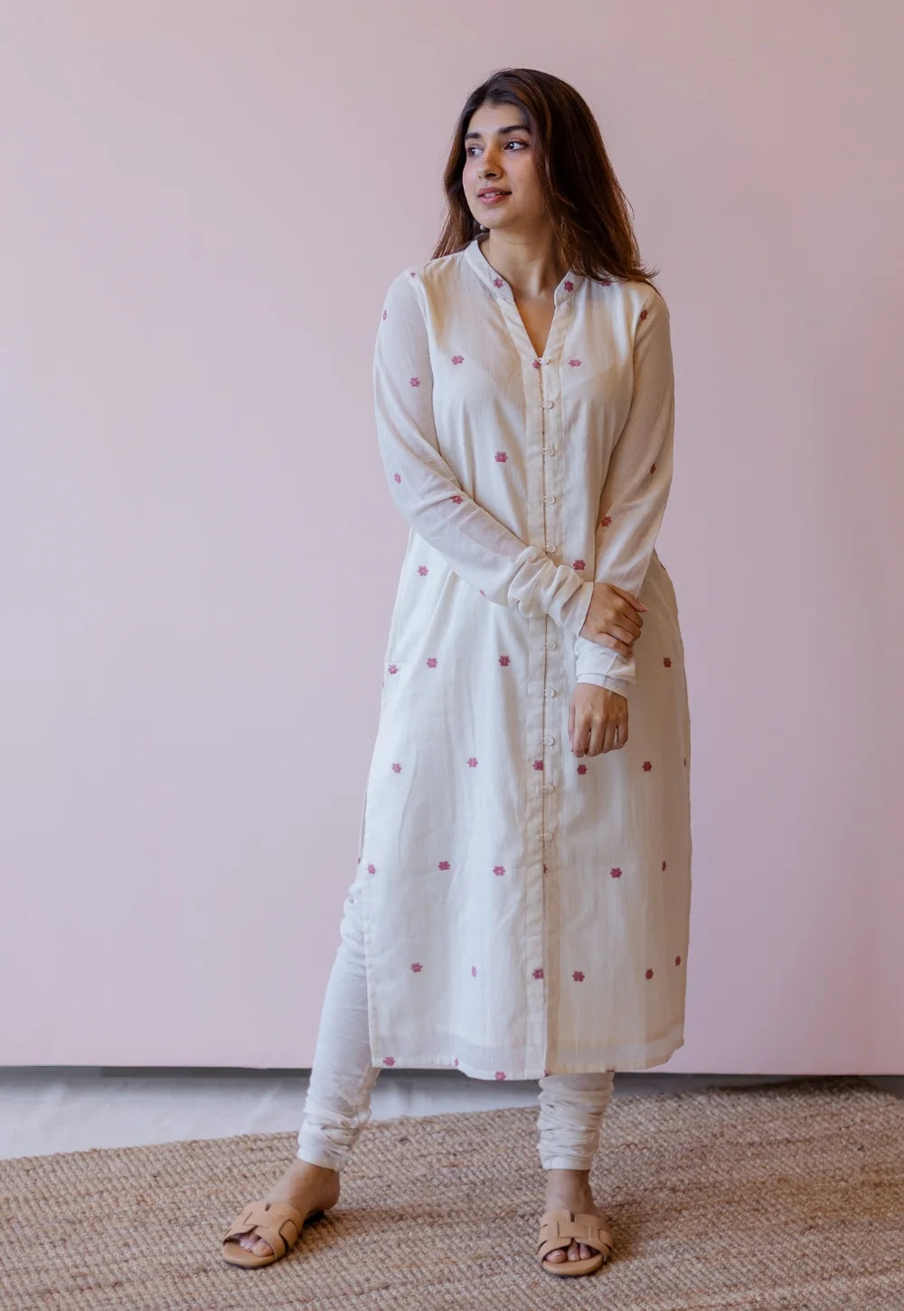 Mahi Off White Jamdani Handloom Cotton Straight Kurta