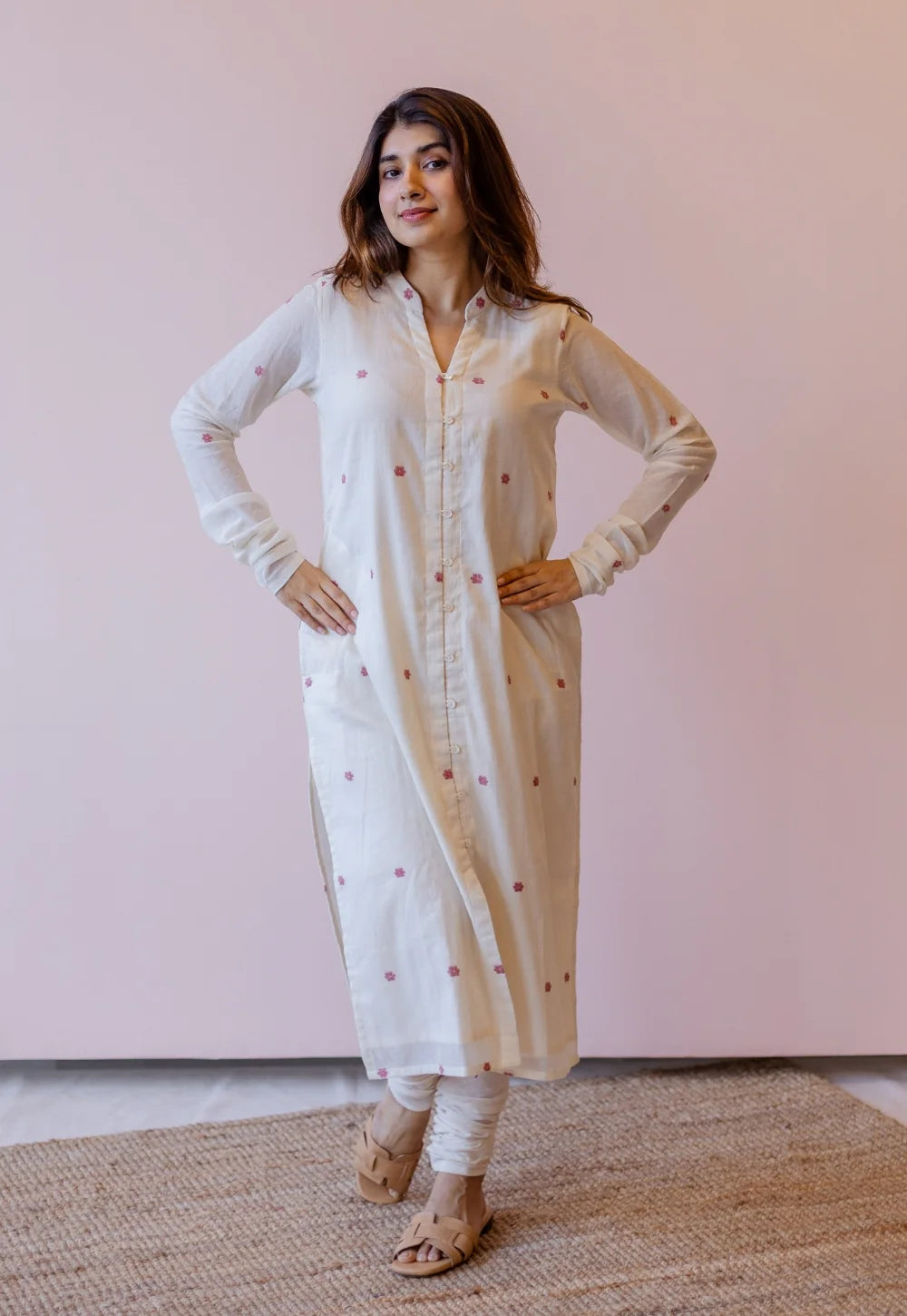 Mahi Off White Jamdani Handloom Cotton Straight Kurta