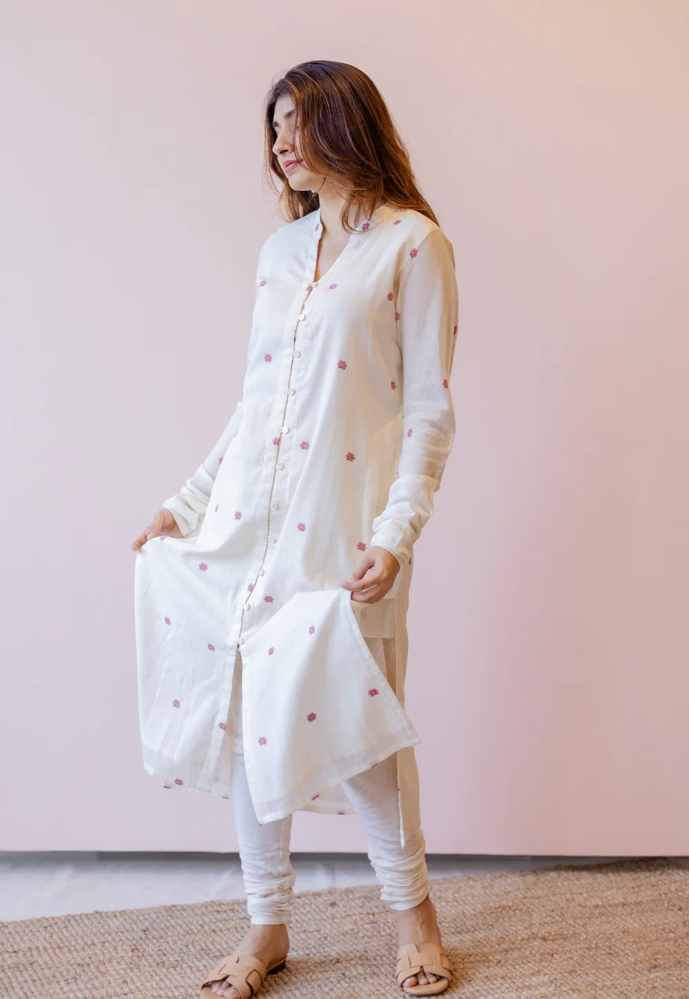 Mahi Off White Jamdani Handloom Cotton Straight Kurta