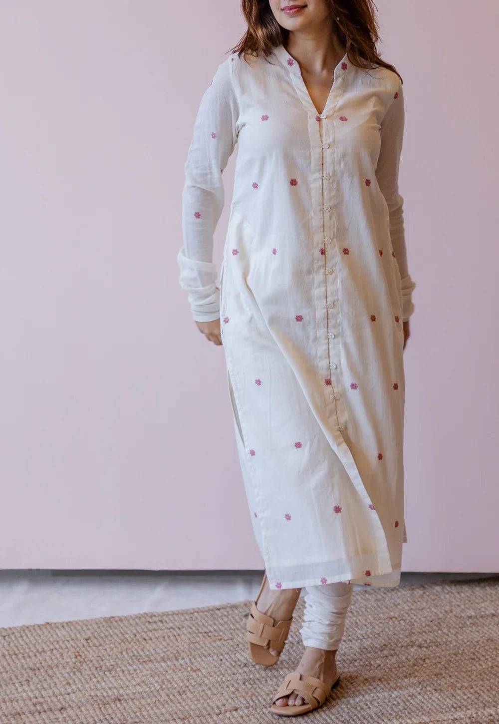 Mahi Off White Jamdani Handloom Cotton Straight Kurta