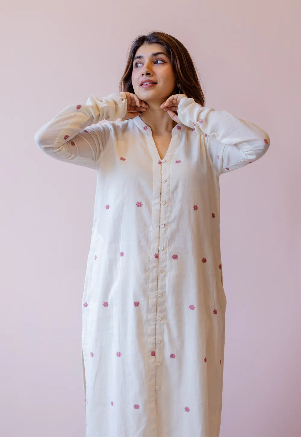 Mahi Off White Jamdani Handloom Cotton Straight Kurta