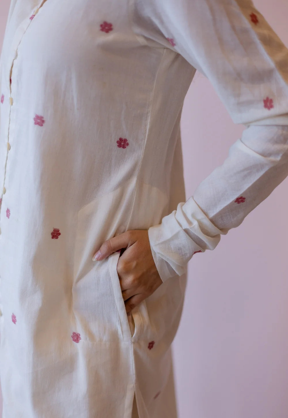 Mahi Off White Jamdani Handloom Cotton Straight Kurta