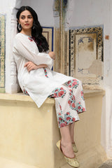 White Cotton Beads, Cut Work, Embroidery Keyhole Neck Kurta And Pant Set