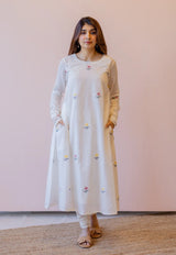 Kiran Off White  Cotton screen print A Line Kurta