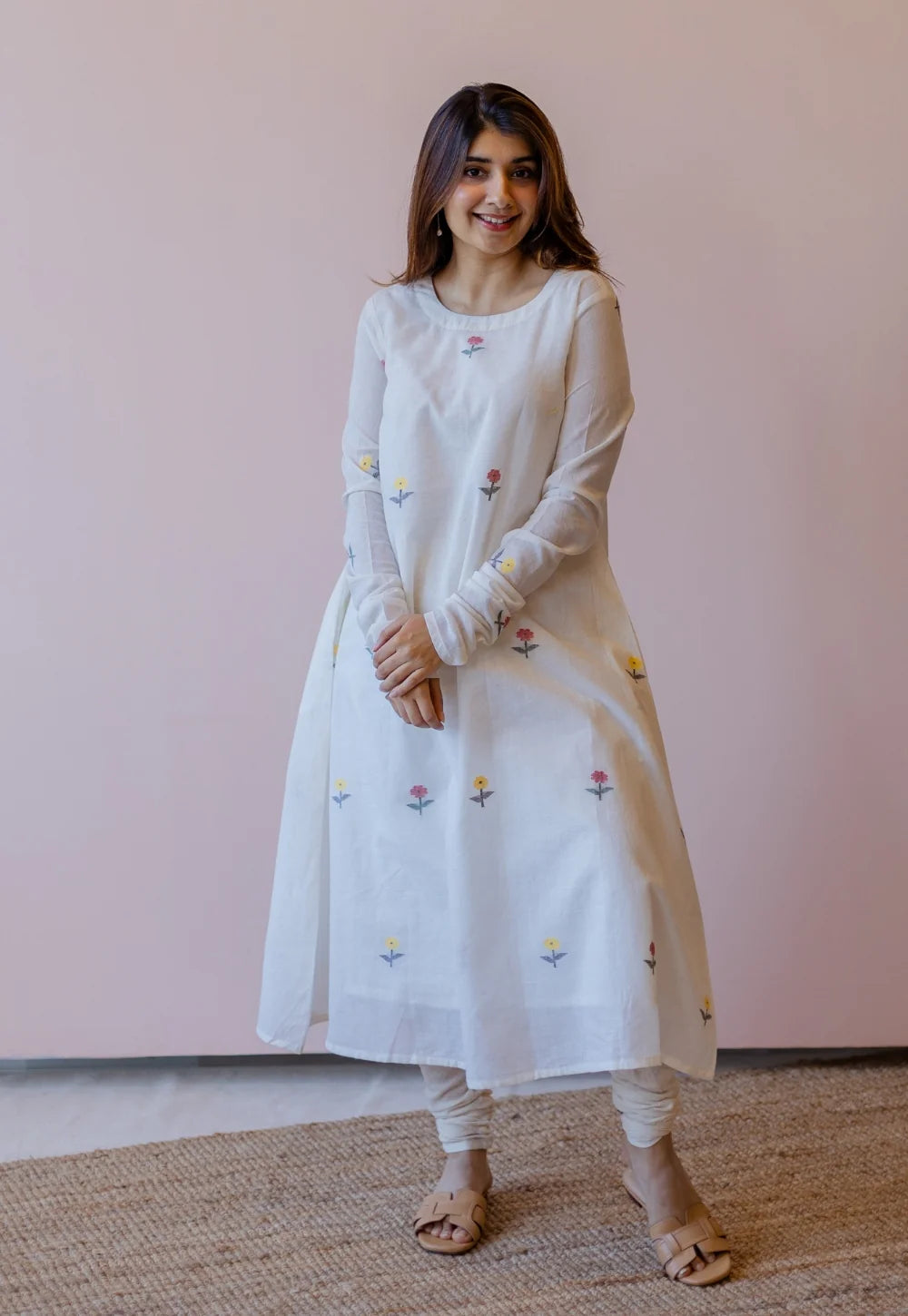 Kiran Off White  Cotton screen print A Line Kurta