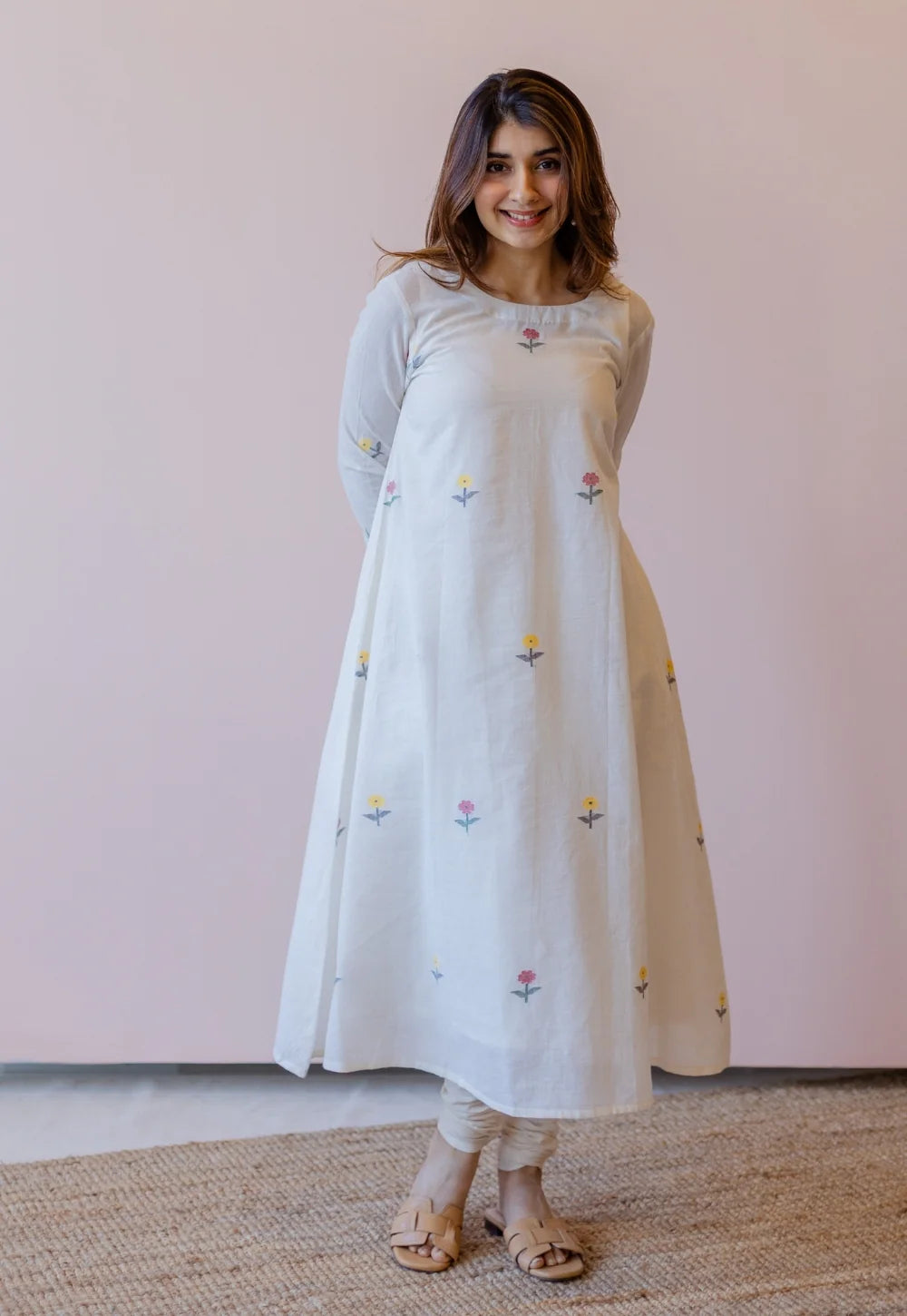 Kiran Off White  Cotton screen print A Line Kurta