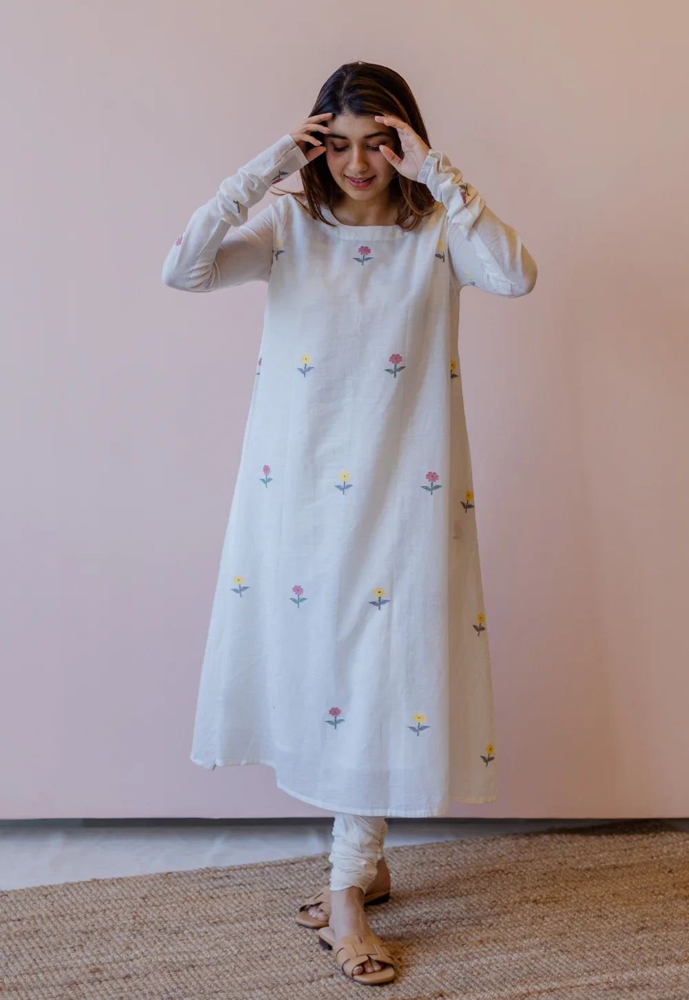Kiran Off White  Cotton screen print A Line Kurta