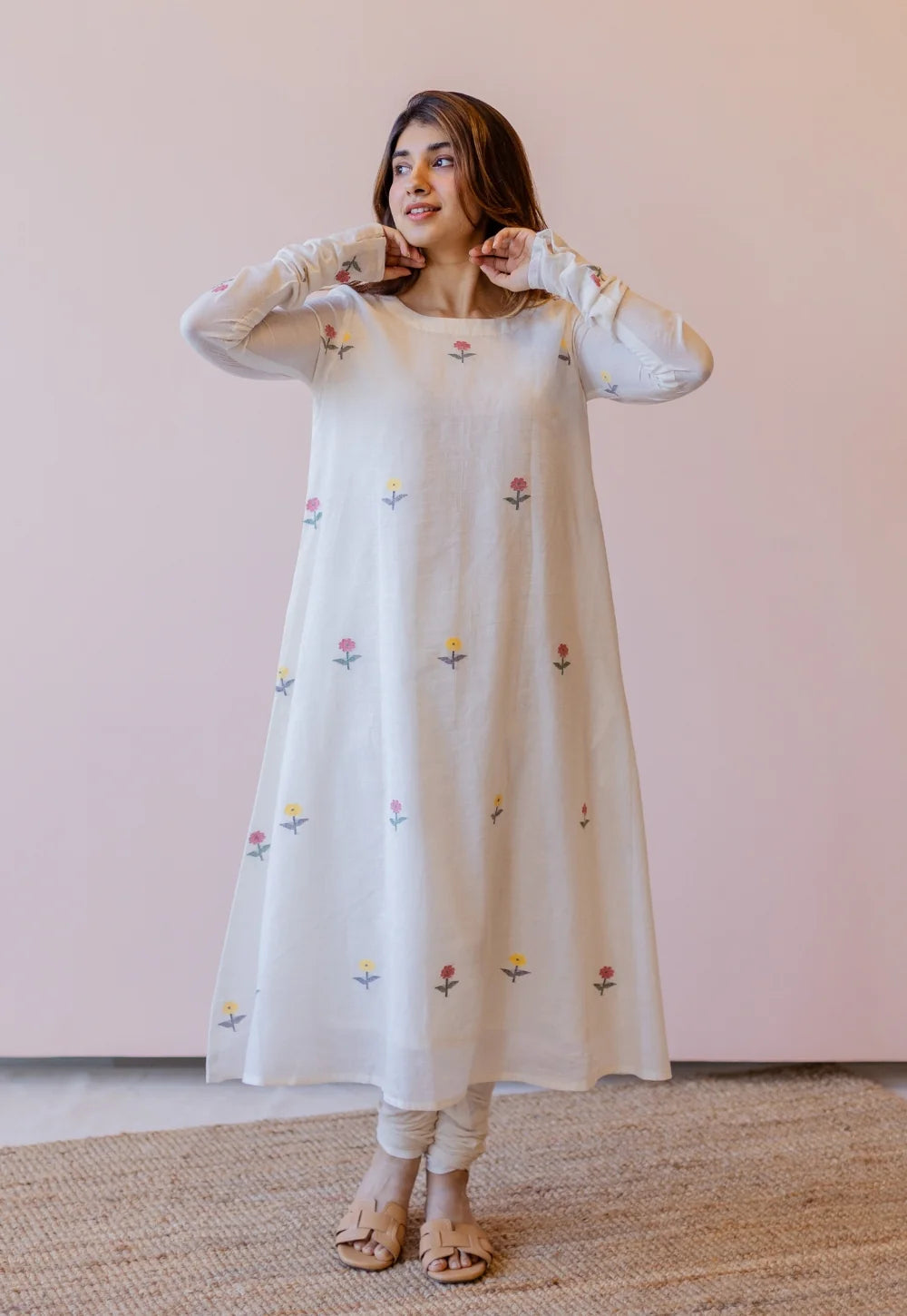 Kiran Off White  Cotton screen print A Line Kurta