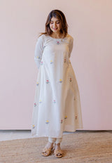 Kiran Off White  Cotton screen print A Line Kurta