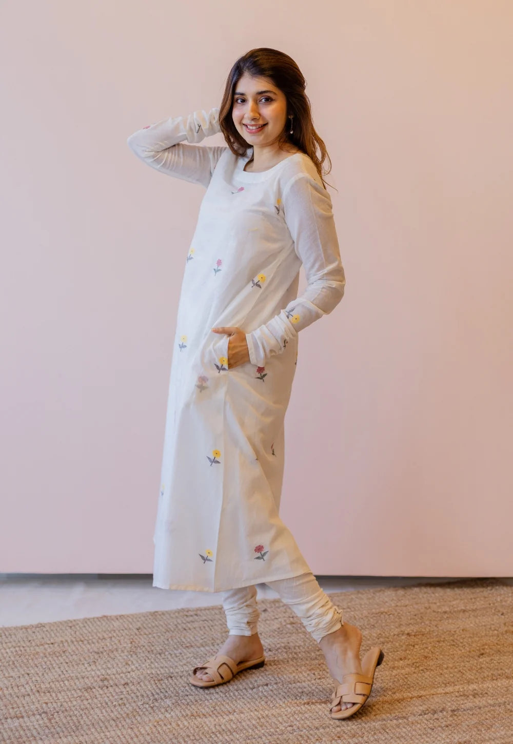 Kiran Off White  Cotton screen print A Line Kurta