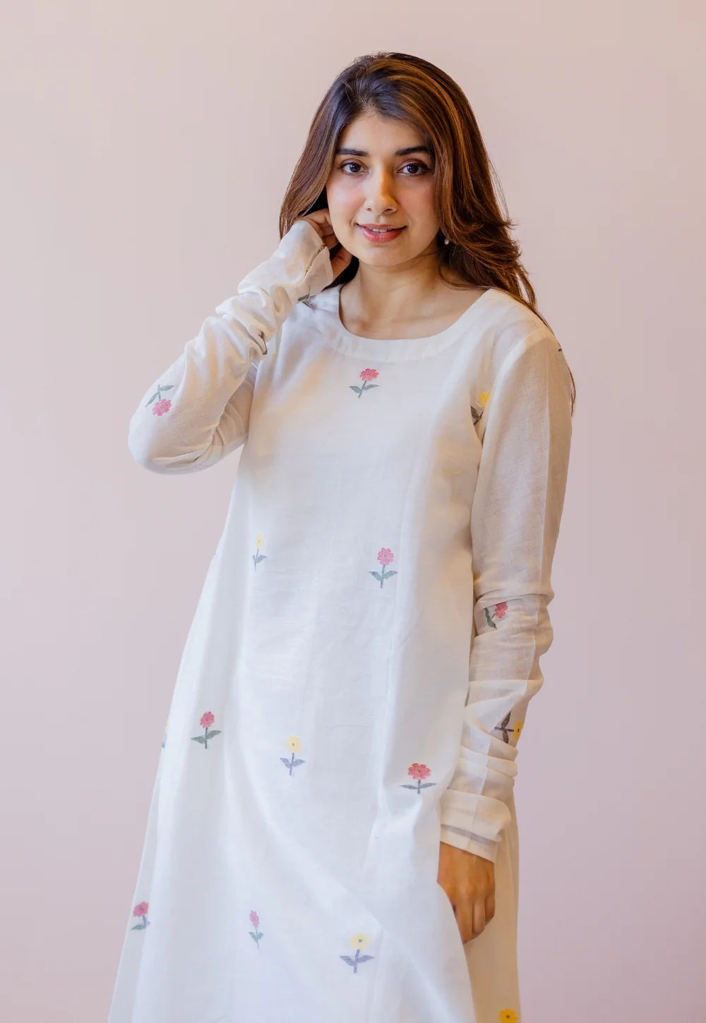 Kiran Off White  Cotton screen print A Line Kurta