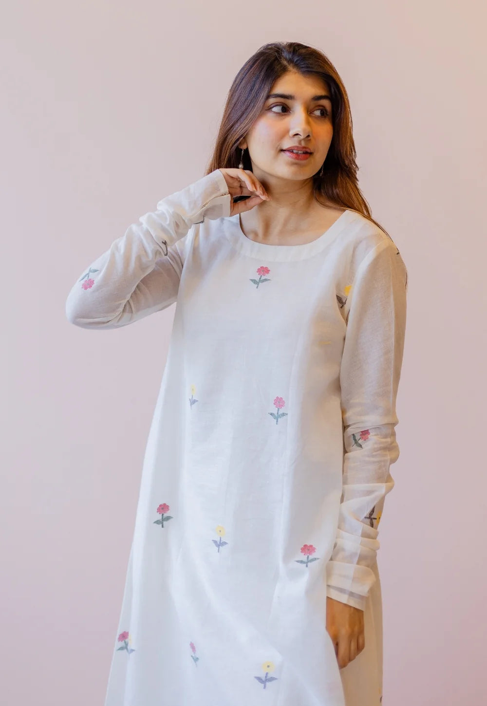 Kiran Off White  Cotton screen print A Line Kurta
