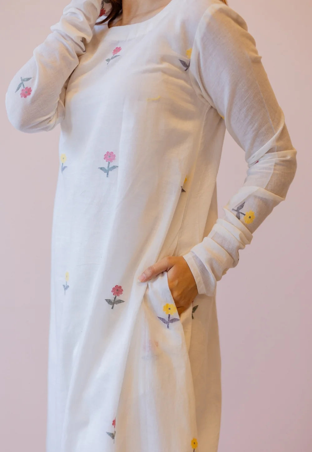 Kiran Off White  Cotton screen print A Line Kurta