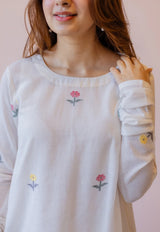Kiran Off White  Cotton screen print A Line Kurta