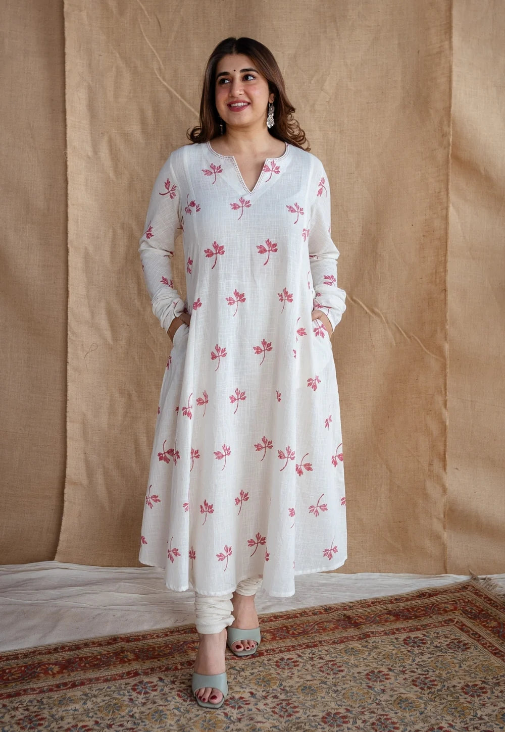 Mashia Dabu Slub Cotton printed Kali Kurta