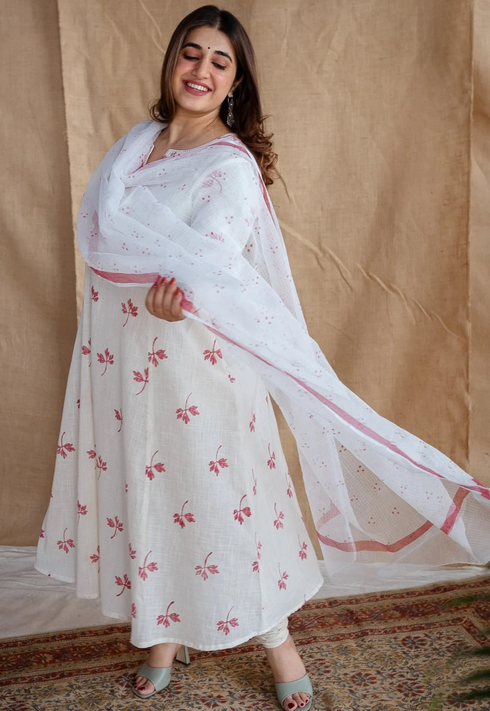 Mashia Dabu Slub Cotton printed Kali Kurta