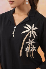 Black Palm Embroidered Cotton Co-ord Set