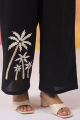 Black Palm Embroidered Cotton Co-ord Set