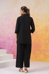 Black Palm Embroidered Cotton Co-ord Set