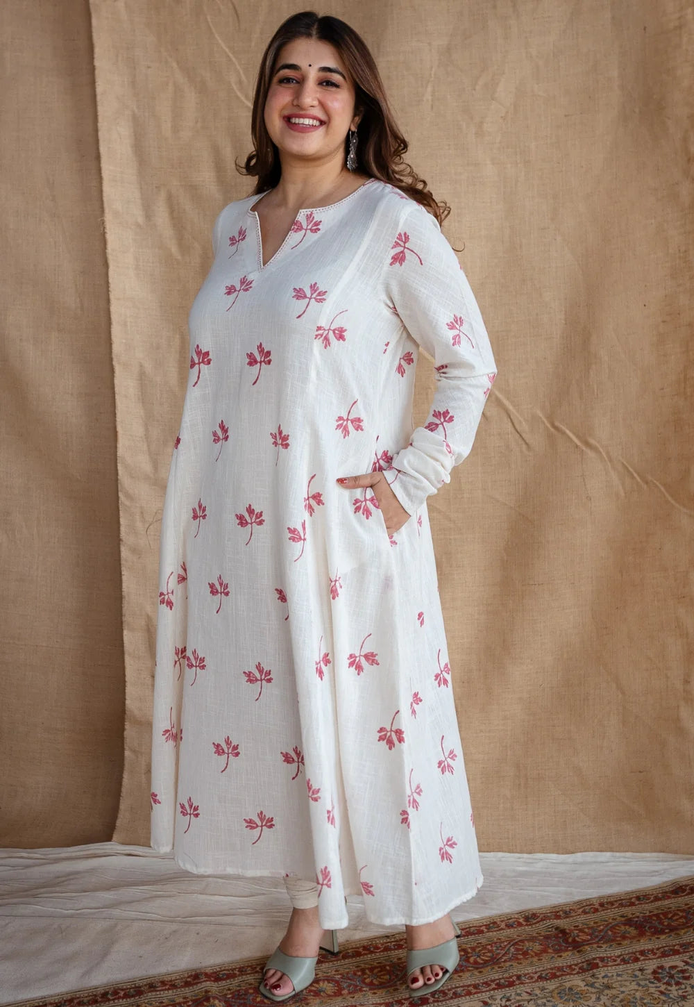 Mashia Dabu Slub Cotton printed Kali Kurta