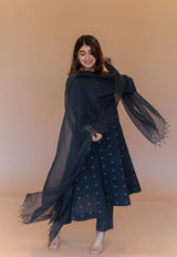 Malika Green Dabu Cotton Kali Kurta